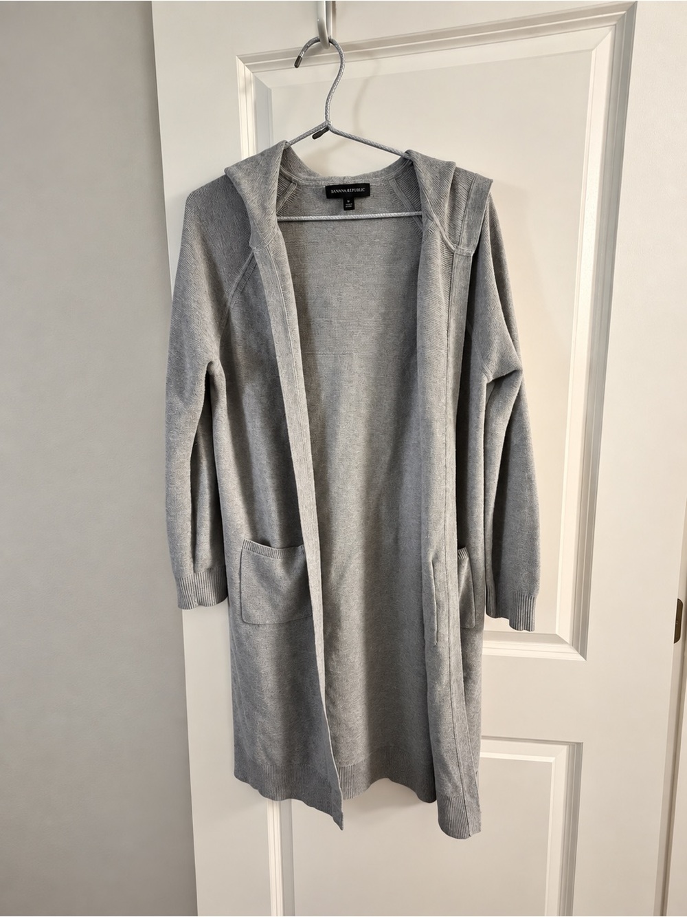Long Hooded Open-Front Sweater Cardigan - Gray